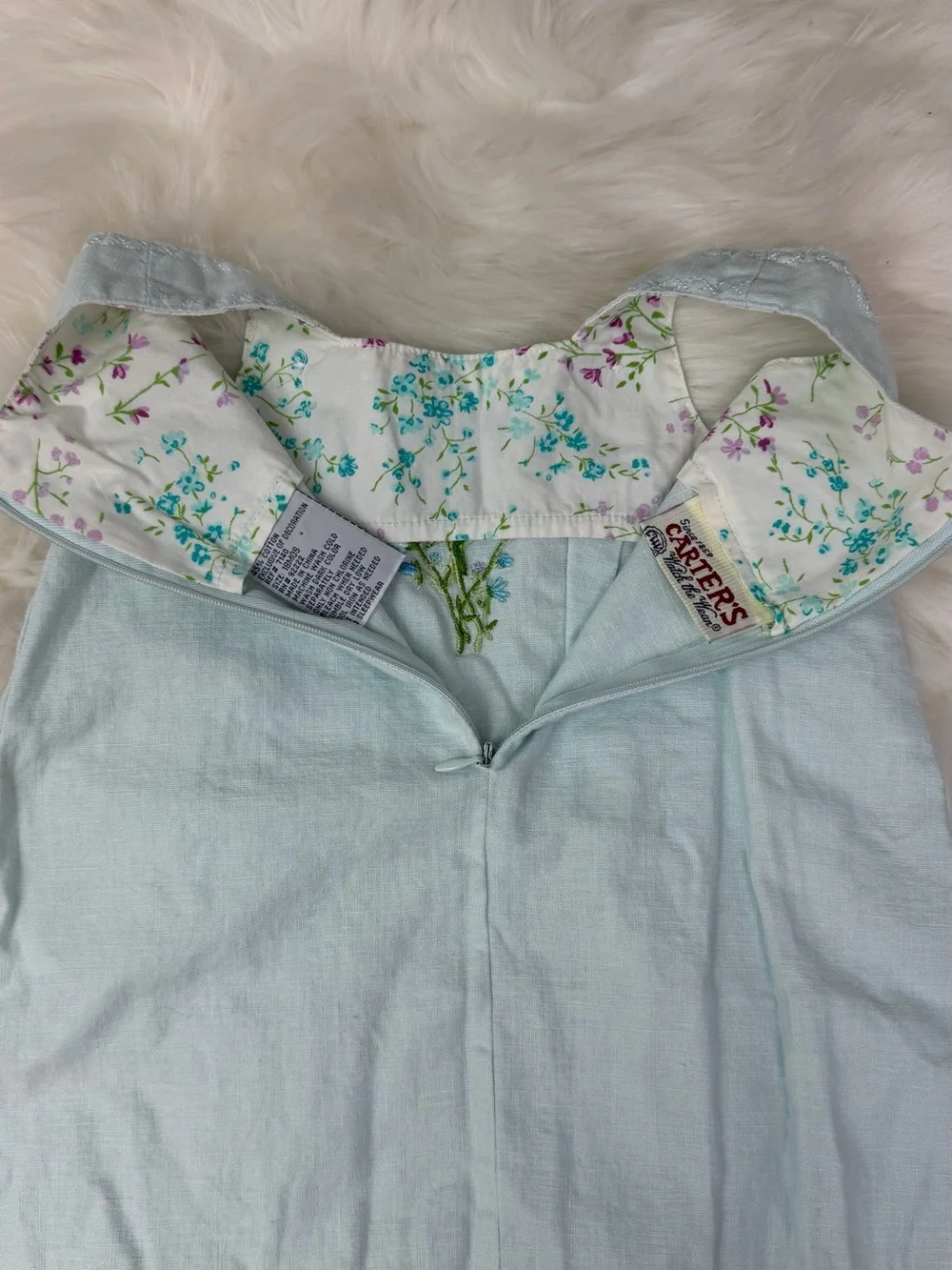 Carters Vintage Floral Embroidered Blue Girls Dress Size 18 Months